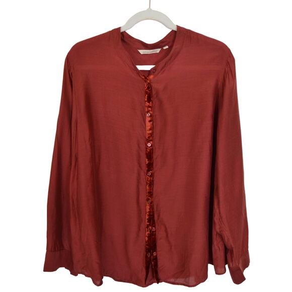 Soft Surroundings Cupro Velvet Trim Blouse Size 1 X - Picture 1 of 7